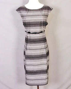 EUC Calvin Klein Gradation Striped Gray/Black Shift Dress Belted Sleeveless 12 - Picture 1 of 4