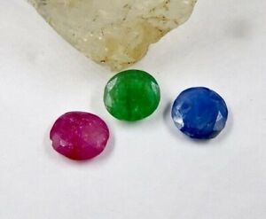 Natural Emerald Ruby & Sapphire Cut 3 Pc 5.23 Ct Loose Gemstone For Ring Pendant