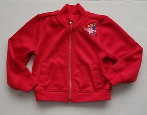 Janie and Jack Jacke Mädchen 2T rot Vintage Reißverschluss bestickt Blumen - Bild 1 von 3