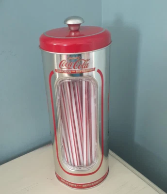 Retro Drink Coca-Cola Coke tin straw holder storage Delicious and Refreshing - Imagem 1 de 4
