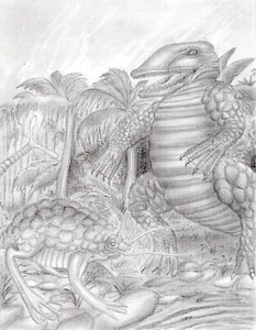 art work original pencil drawing 11 x 7  Chinasaurs toys - Bild 1 von 7