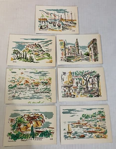 7 unmailed French postcards artist views of southern towns [s.5016] - Picture 1 of 3
