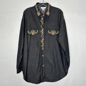 Blusa De Colección Adolfo Mujer Talla Lg Denim Negro Años 80’s Oro Adornado y Estrás - Imagen 1 de 9