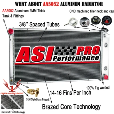 For 1977-1992 1990 Cadillac DeVille Fleetwood Brougham Aluminum 3 Row Radiator - Image 1 of 4