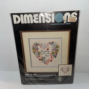 Dimensions Counted Cross Stitch Kit Heart of Love NEW #3555 10"x10" Vintage 1983 - Picture 1 of 7
