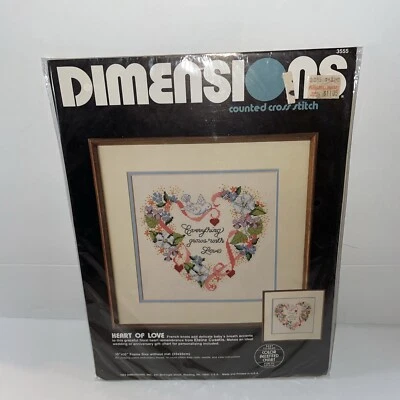 Kit Punto de Cruz Contado Dimensiones Corazón de Amor NUEVO #3555 10"x10" De Colección 1983 Foto 1 de 4