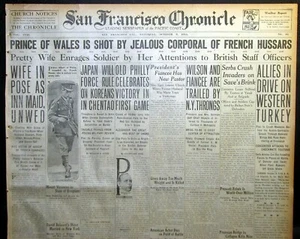 1915 Newspaper Front Page - Edward VIII Prince Of Wales Shot By Jealous Corporal - Picture 1 of 3