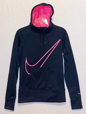 Nike Therma FIT Mujer XS Negro Pullover Sudadera con Capucha Rosa Logo Thunbholes Foto 1 de 4