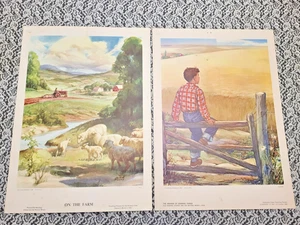 2-1960's-LITHO PRINTS-17 X 12 1/4-ON THE FARM-FOXLEY & GROWING THINGS HANDSAKER - Picture 1 of 8