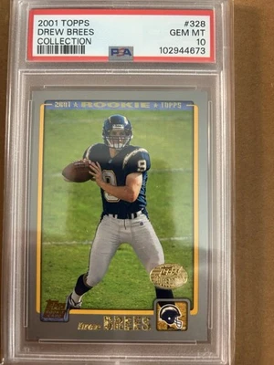 Topps 2001 - Drew Brees #328 (RC) colección PSA 10 baja población patio Foto 1 de 2