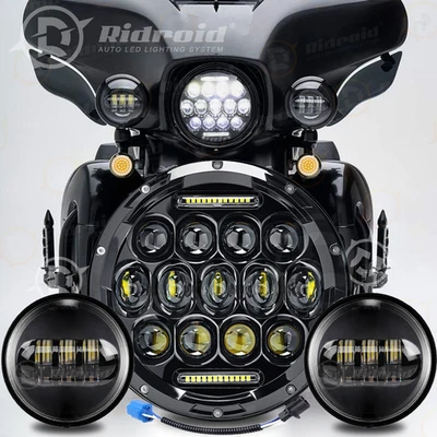 7" LED Headlight +Fog Passing Light For Harley Davidson Heritage Softail Classic - Image 1 of 4