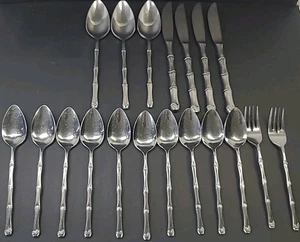 19 Piece BAMBOO Cutlery Flatware Stainless Japan MCM Stainless Steel  - Picture 1 of 7