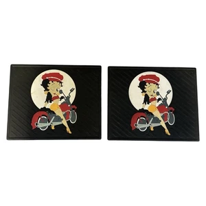 1996 Betty Boop Car Mats Black and Red Motorcycle Rubber Vintage Set of 2 - Picture 1 of 10