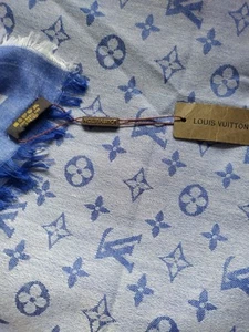 louis vuitton monogram Denim Blue Cashmere Scarf - Picture 1 of 10