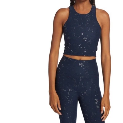 BEYOND YOGA Focus Foil Cropped Tank Size Small Constellation Stars - Image 1 of 4