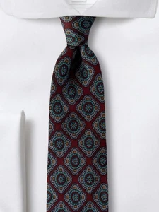 Pierre Cardin Couture Mens Italian Silk Tie Diamond Medallion Burgundy Teal Blue - Picture 1 of 13