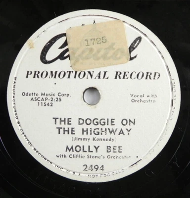 Molly Bee – The Doggie On The Highway /I'll Tell Mommy 1953 Capitol 2494 Promo - Image 1 of 4