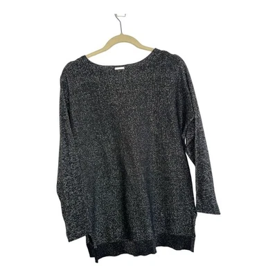 Top túnica Michael Kors mujer pequeño negro plateado tejido metálico manga larga fiesta Foto 1 de 4