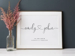 Personalised Print, Custom Couple Names And Date Print, Personalised Couples Pri - Picture 1 of 6