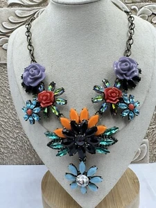 Joan Rivers Statement Necklace Orange Chunky Drop Floral Bib Brass Aurora 31” - Picture 1 of 11