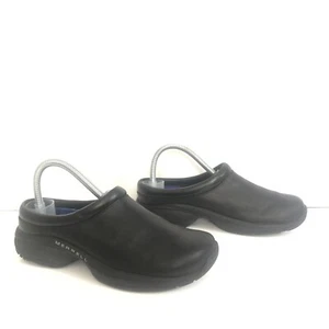 Merrell Womens Size 7.5 Ortholite Jungle Primo Black Leather Slip-on Mules Shoes - Picture 1 of 6
