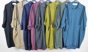New Ladies Longline Lagenlook Casual Comfy 2 Pockets Cotton Tunic Dress Top - Picture 1 of 10