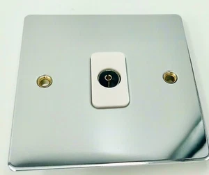 T&R Single Outlet non Isolated Coaxial Socket Bright Chrome - White Insert TV - Picture 1 of 8