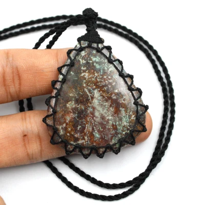 Ожерелье ручной работы из натурального хризоколлы кабошона богемного макраме исцеляющий кулон - Изображение 1 из 4