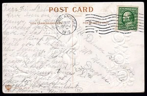 US 1912 COIL STAMP 1c FRANKLIN PERF 8 1/2 VERTICALLY Sc. 392 4 MARGIN COPY TIED - Picture 1 of 2