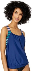 Next Women's Double Up Swimsuit Tankini Top 34BC Stripe Impact Navy Blue - Picture 1 of 1