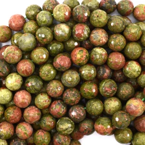 Cuentas redondas de jaspe unakita verde facetado natural 15" 4 mm 6 mm 8 mm 10 mm 12 mm - Imagen 1 de 5