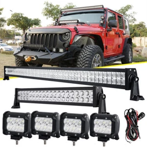 52Inch LED Light Bar Combo + 22" +4" 18W PODS For Jeep Wrangler JK YJ TJ CJ LJ - Picture 1 of 12
