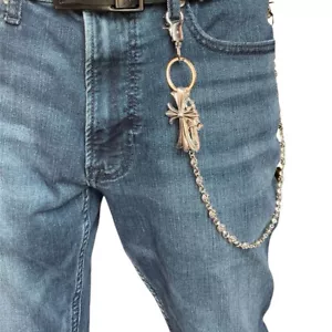 Unisex Cross Pants Chain Wallet Keychain Biker Trucker Jean Key Chain - Picture 1 of 7