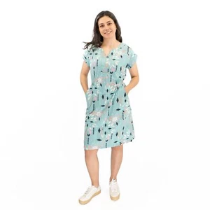 White Stuff Womens Dress Teal Blue Penny Cotton Jersey Elasticated Waist Summer - Picture 1 of 10
