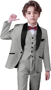 Boys Suit 3 Piece Formal Shawl Lapel Wedding Suits for Boys Slim Fit Kids Tuxedo - Picture 1 of 30