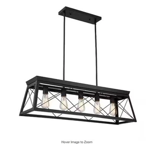 Hukoro 5-Light Matte Black Kitchen Island Linear Pendant Chandelier - Picture 1 of 7