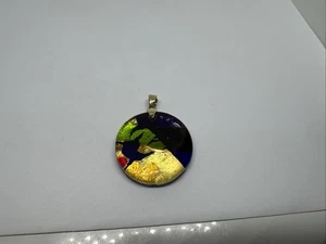 Vintage FUSED VENETIAN GLASS Pendant 14K Yellow Gold, Murano Glass - Picture 1 of 11
