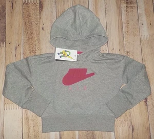 Nike Air Girls Crop Hoodie Gray Pink Swoosh Logo Gray Pink XS 6 7 NWT - Picture 1 of 3