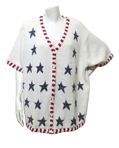 Quacker Factory 3X Cardigan Sweater Americana Stars Button Up w/Covers UNWORN - Picture 1 of 6