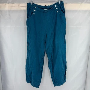 Bryn Walker Damen L Leinenhose Cropped Stretchbund blau atmungsaktiv Knöpfe - Bild 1 von 12