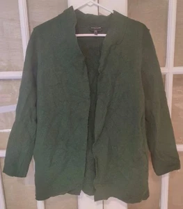 Eileen Fisher Open Front Wool Cardigan Jacket Long Sleeve -Green - Petite Large - Picture 1 of 11