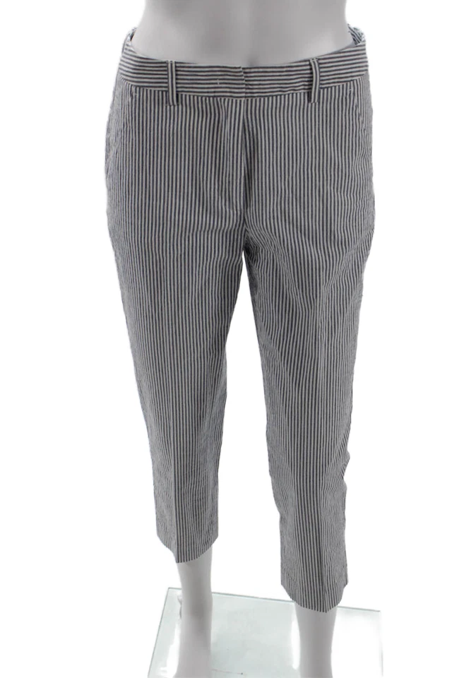 Pantalones de mujer Max Mara recortados al tobillo a rayas azules de algodón con botones talla 2 Foto 1 de 4