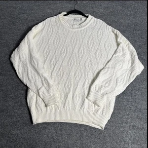 Protege Sweater Mens XL White Textured Cable Knit Crewneck Pullover Made in USA - Picture 1 of 15