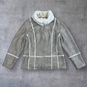 Eugen Klein Taupe Faux Shearling Zip Jacket Size UK 16 Cosy Winter Style - Bild 1 von 18