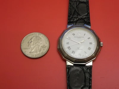 BAUME MERCIER SOLID STEEL RIVIERA 36MM COLLECTIBLE WATCH WITH LEATHER STRAP - Image 1 of 4