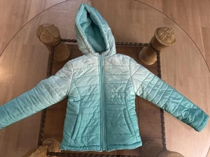 SO Jacket Girls 7/8 Blue Reversible Faux Fur Hooded Quilted Winter Zip Pockets - Picture 1 of 11