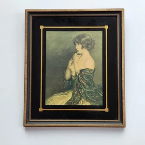 Stampa artistica vintage Gabriel Nicolet "perpled" 11" x 13" cornice legno Lady Beauty - Foto 1 di 13