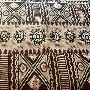 VTG Fabric Hawaiian Tribal Brown / Black Border PrintCotton Tiki Tropical 2 Yds. - Picture 1 of 4