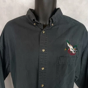 Lee Sport Denim Shirt Mens Large Gray Embroidered Mallard Duck Field Traditions - Picture 1 of 6