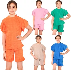 Conjunto de toalla de manga corta con volantes y 2 piezas de ropa de verano para niñas - Imagen 1 de 6